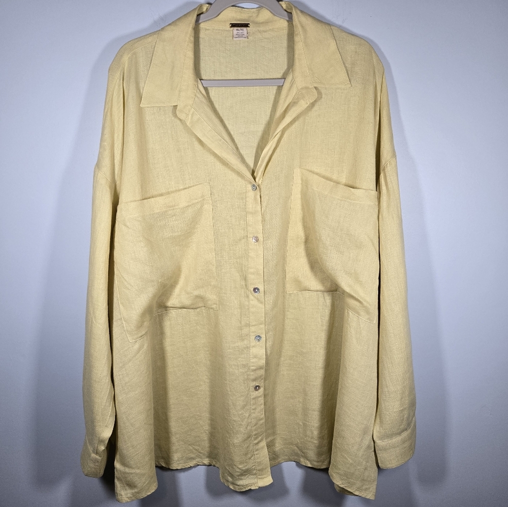 Magaschoni‎ 100% Linen Button Down Shirt Womens XL Long Sleeve Oversized Top